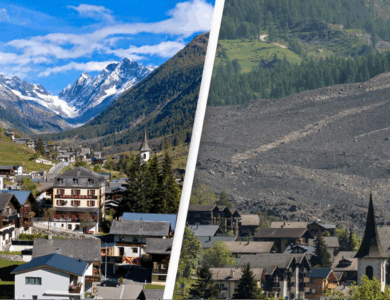 Shocking before and after photos show entire village buried after devastating glacier collapse