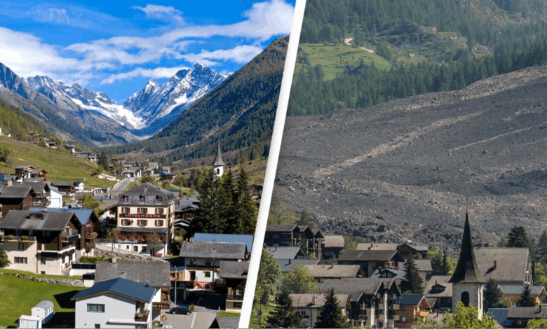 Shocking before and after photos show entire village buried after devastating glacier collapse
