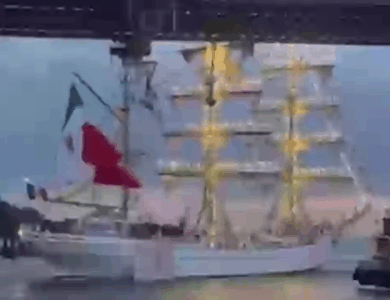 Terrifying moment 297-foot ship crashes into Brooklyn Bridge as two people are killed Terrifying moment 297-foot ship crashes into Brooklyn Bridge as two people are killed