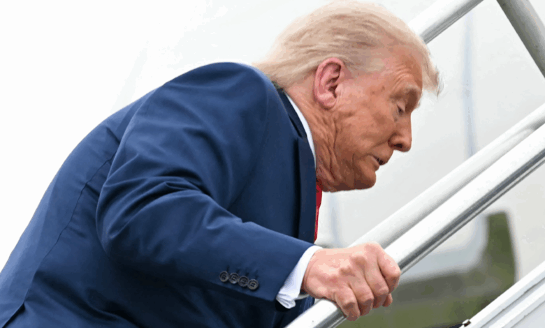 Footage of Trump tripping up Air Force One stairs labeled ‘karma’ as people recall shocking comments he made about Biden