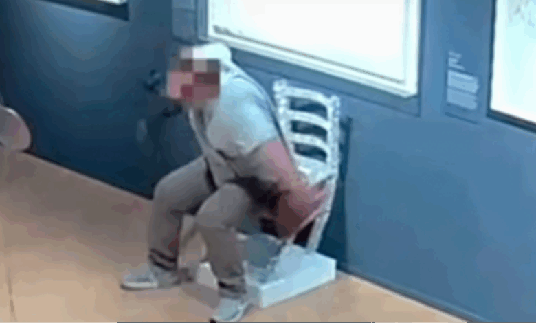 Shocking footage shows moment ‘disrespectful’ tourist breaks ‘Van Gogh’ chair covered in crystals after sitting on it